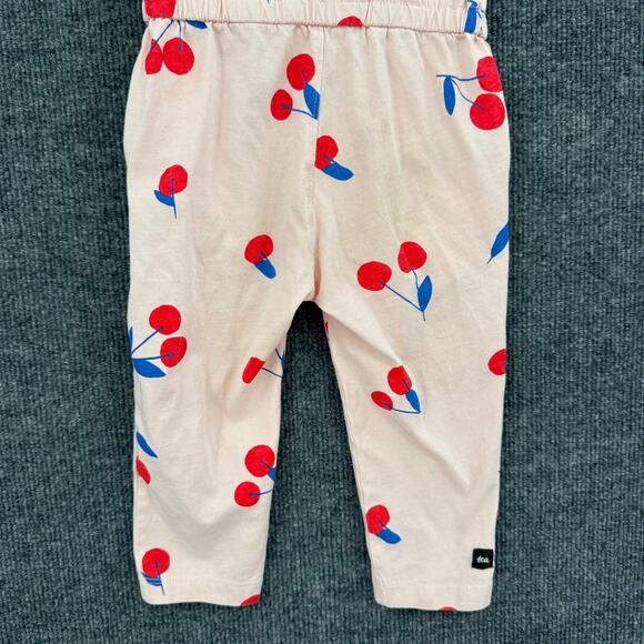 Tea Collection Jumpsuit Girls 2T Pink Cherry Print Flutter Sleeve Jersey Knit - Picture 6 of 8